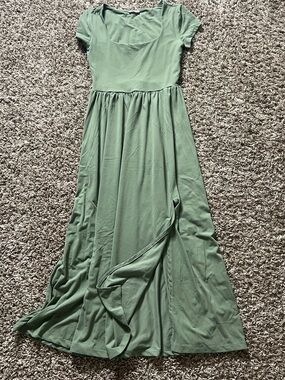 Scoop Neck Short Sleeve Maxi Dress - Sage Green